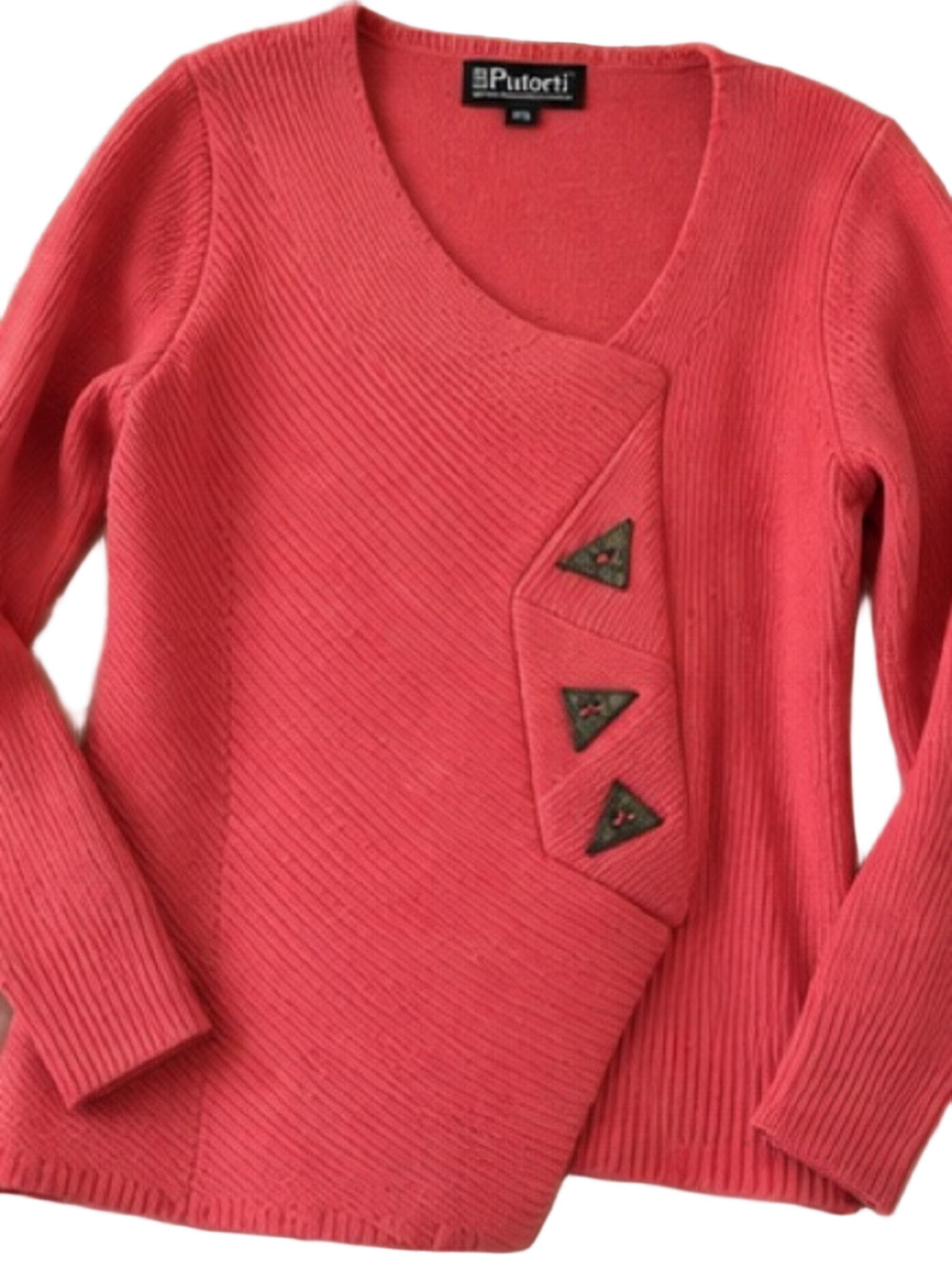 Putorti Made in Canada Coral Pink Asymmetrical Ribbed Knit Sweater P/S